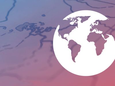 A graphic of a globe on a map