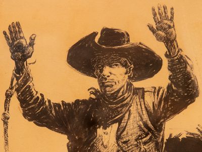 A drawing of a cowboy.