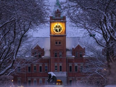A picture of Main Hall at night.
