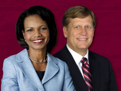 A picture of Condoleezza Rice and Michael McFaul.