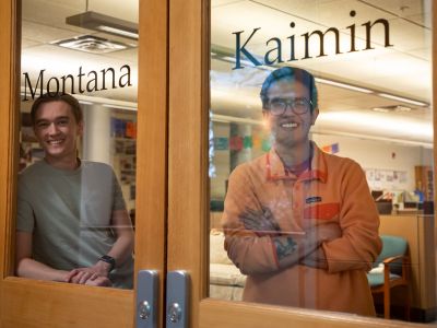 Photo of Austin Amestoy and Antonio Ibarra in Kaimin newsroom