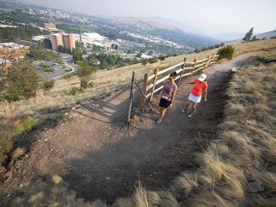 Two women hiking the M Trail.