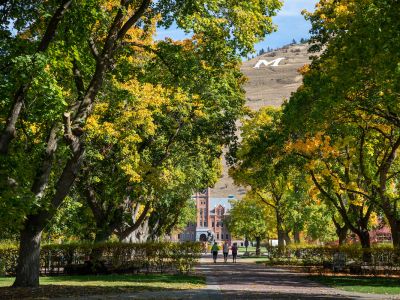Main Hall through autumn trees