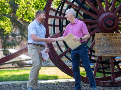 Kelsey Jencso and Dave Franke celebrate the new endowment