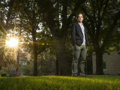 Luke Santore standing on campus