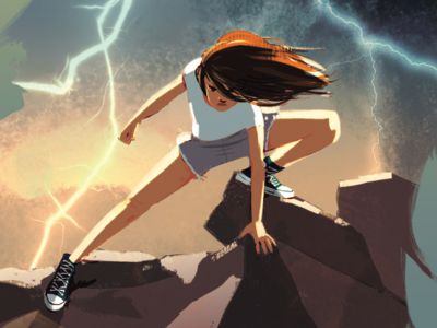 A picture of a cartoon girl ready for battle