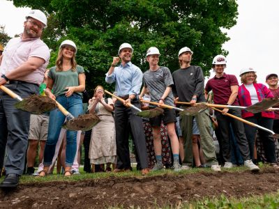 President Bodnar and others break ground on new residence hall