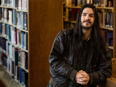 Brandon Clark in the UM law library