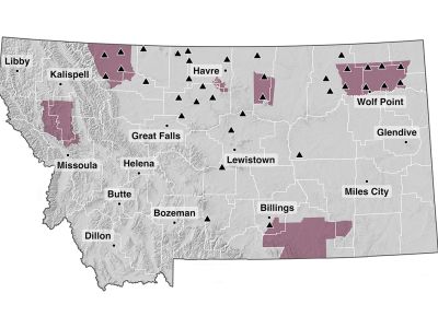A Montana map showing the location of Mesonet stations