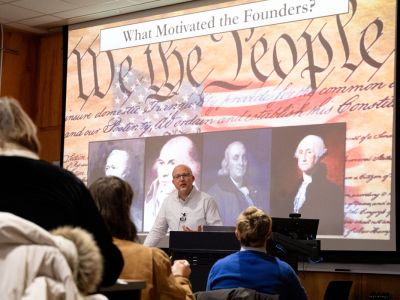 Kyle Volk, a history professor at UM, teaches "History of American Democracy" class, which is a cornerstone of the grant and part of the Democracy Studies Program's First-Year Civics Initiative.