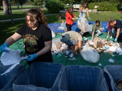 Students work with UM Sustainability and UM Recycling staff to conduct a campus waste and compost audit to better understand the challenges and opportunities for addressing waste within local and broader environmental justice frameworks during the Big Sky Experience at the 91Ԫ on Thursday, Aug. 24, 2023. 
