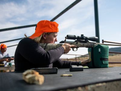 A UM student looks through the scope of a hunting rifle as part of the W.A. Franke College of Forestry and Conservation’s Wild Sustenance course near Dupuyer