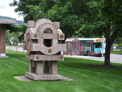 A picture of the "Signal" sculpture before it was removed from its location near Miller Hall.