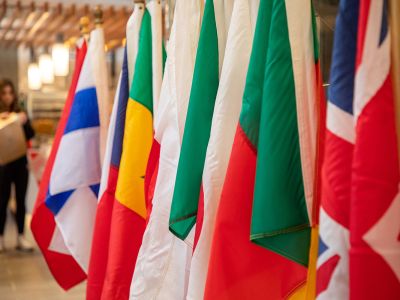 A picture of several international flags.