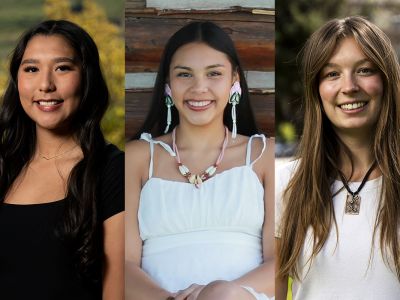Three University of Montana students have been named 2026 Udall Scholars, from left, Susan Connelly, Elannah Flat Lip and Viianne Ostheimer smile in portrait photos.