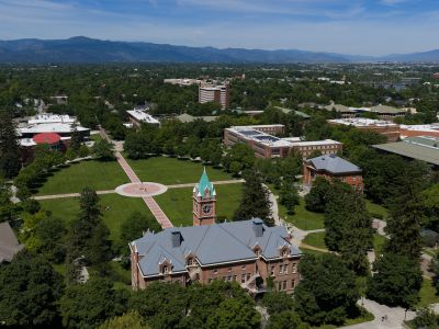 A drone shot of the UM Oval.