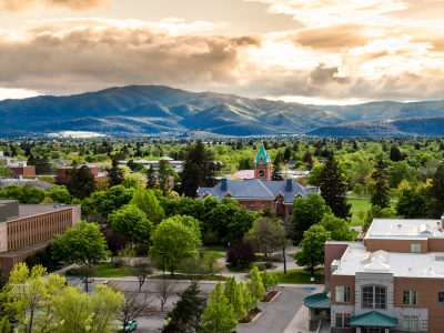 Looking southwest over the 91Ԫ campus and Main Hall