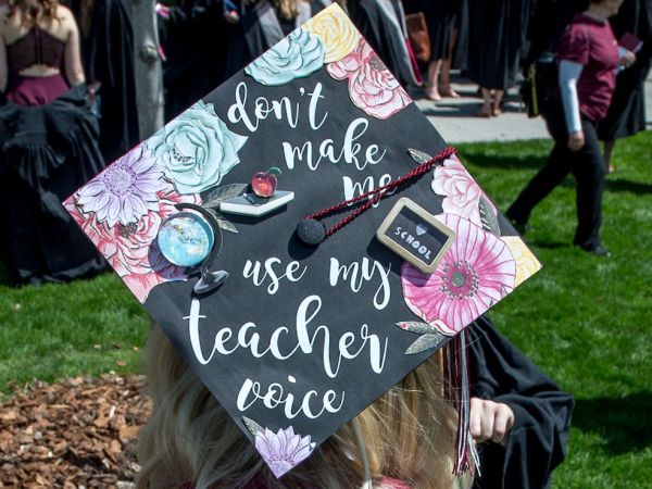 graduation mortar board that reads Don't make me use my teacher voice