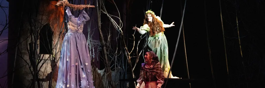 a play on stage with judge and a witness being questions