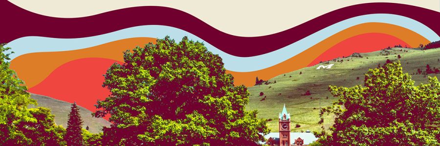 Techni-colored artwork of campus with the words: What's made in Montana is remaking the world.